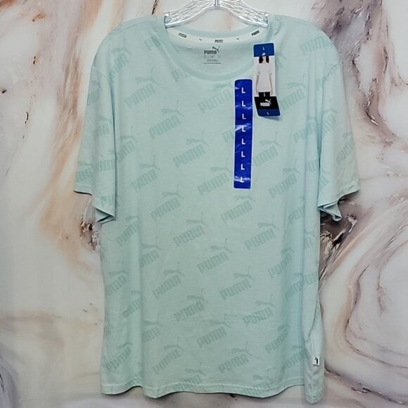 Puma Women's Size L Bust 44 Blue Crew Neck Logo Short Sleeve T-Shirt - Picture 1 of 13